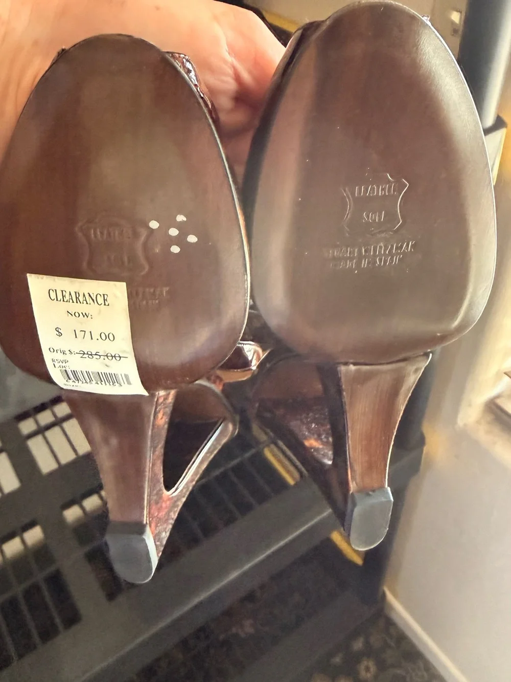 NWT Stuart Weitzman Tortoiseshell  Patent Peep-Toe Slingback Heels 9.5